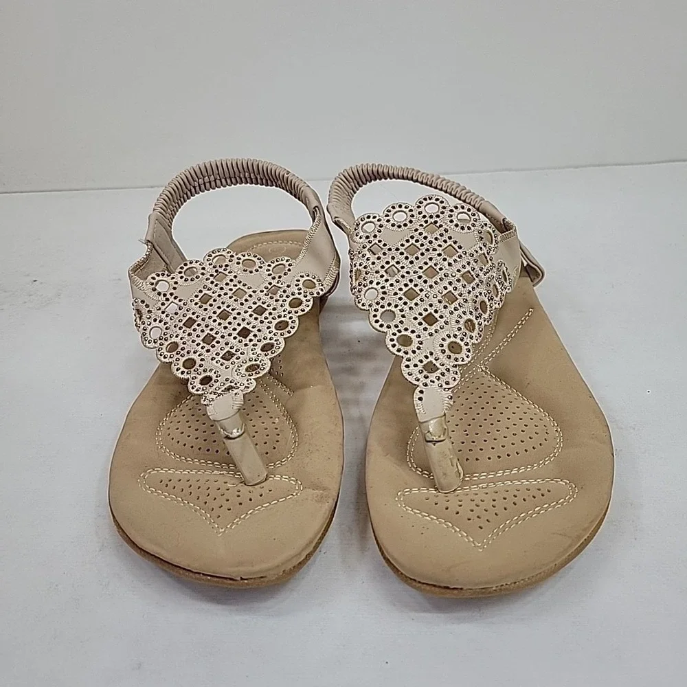 Ashley Blue Comfort Rhinestone Sandals Women's Size 9‎ Beige Casual Slip On